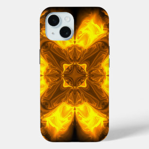 Coque Pour iPhone 15 Art fractal solaire d'or fondu