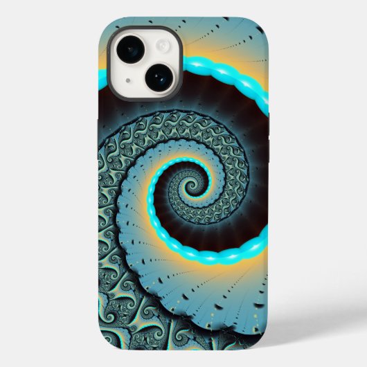 Coques Case-Mate iPhone Art fractal spirale abstrait bleu turquoise orange (Verso)