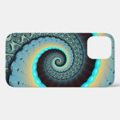 Coques Case-Mate iPhone Art fractal spirale abstrait bleu turquoise orange (Verso (horizontal))