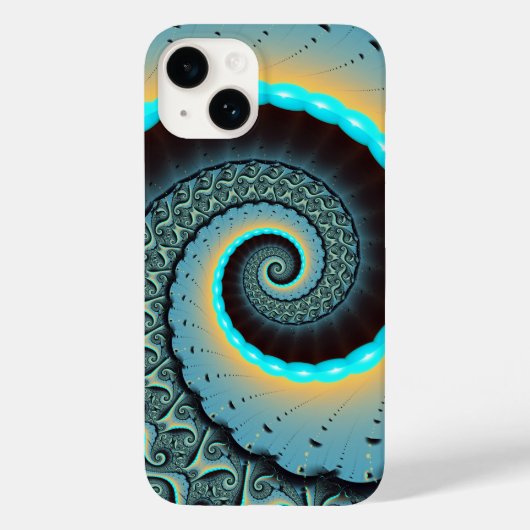 Coques Case-Mate iPhone Art fractal spirale abstrait bleu turquoise orange (Verso)
