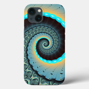 Case-Mate iPhone Case Art fractal spirale abstrait bleu turquoise orange
