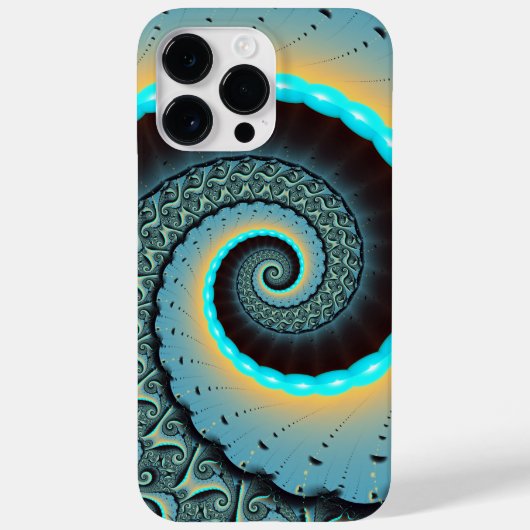 Coques Case-Mate iPhone Art fractal spirale abstrait bleu turquoise orange (Verso)