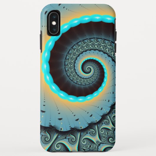 Coques Case-Mate iPhone Art fractal spirale abstrait bleu turquoise orange (Dos)