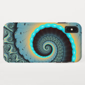 Coques Case-Mate iPhone Art fractal spirale abstrait bleu turquoise orange (Dos (Horizontal))
