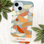 Coque Pour iPhone 15 Art géométrique moderne Abstrait Nom personnalisé<br><div class="desc">Art géométrique moderne Abstrait en rose vif,  pêche,  orange et bleu oeuf canard. Des formes organiques sont dispersées sur la surface de cette peinture texturée. Customisez avec votre propre nom.</div>