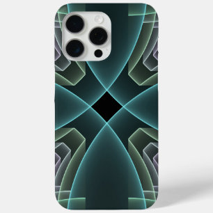 Coque iPhone 15 Pro Max Art graphique fractal géométrique sarcelle moderne