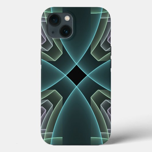 Coques Case-Mate iPhone Art graphique géométrique fractal sarcelle moderne (Verso)
