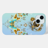 Coques Case-Mate iPhone Art graphique Steampunk turquoise, Sérénité mécani (Verso (horizontal))