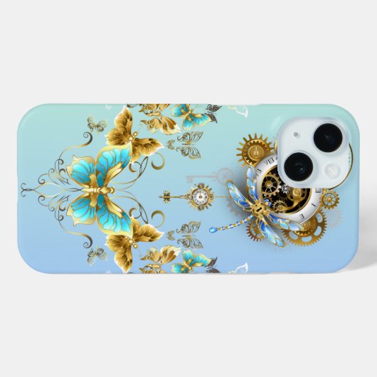 Coques Case-Mate iPhone Art graphique Steampunk turquoise, Sérénité mécani (Verso (horizontal))