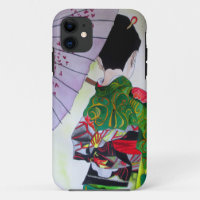Art japonais Geisha avec kimono et parapluie