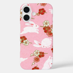Coques iPhone 16 Art japonais : Pink Sakura & Rabbits iPhone 16 Coq