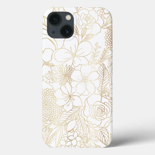 Coques Case-Mate iPhone Art moderne Gold White Floral Doodles (Verso)
