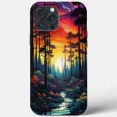 Coques Case-Mate iPhone Art néon, Forêt de pins psychédélique (Verso)