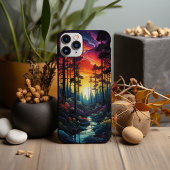 Coques Case-Mate iPhone Art néon, Forêt de pins psychédélique