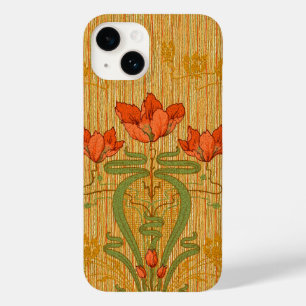 Coque Pour iPhone 14 Art nouveau élégant floral pavot or rouge vert