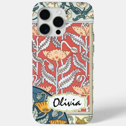 Coques Case-Mate iPhone Art Nouveau Floral Jaune Rouge Aqua Motif (Verso)