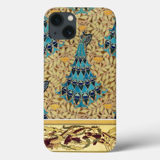 Coques Case-Mate iPhone Art nouveau paon textile déco verneuil bleu (Verso)