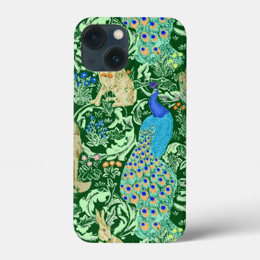 Coques Case-Mate iPhone Art Nouveau Peacock Print, Cobalt Blue & Green (Verso)