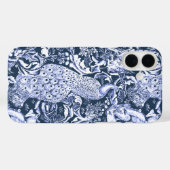 Coques Case-Mate iPhone Art Nouveau Peacock Print, Navy et White (Verso (horizontal))