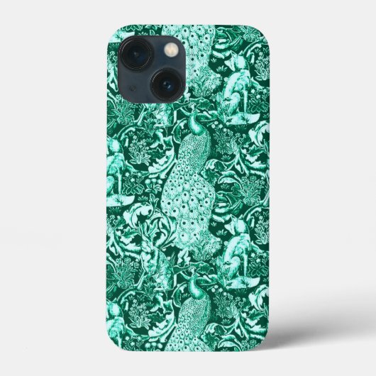 Coques Case-Mate iPhone Art Nouveau Peacock Print, Turquoise et Aqua (Verso)