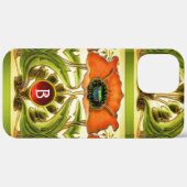 COQUES Case-Mate iPhone ART NOUVEAU STYLISÉ VERT ROUGE POPPY GEM MONOGRAM (Verso / Droite)