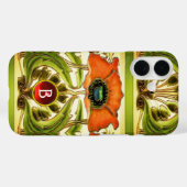 COQUES Case-Mate iPhone ART NOUVEAU STYLISÉ VERT ROUGE POPPY GEM MONOGRAM (Verso (horizontal))