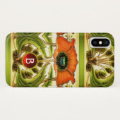 COQUES Case-Mate iPhone ART NOUVEAU STYLISÉ VERT ROUGE POPPY GEM MONOGRAM (Dos (Horizontal))