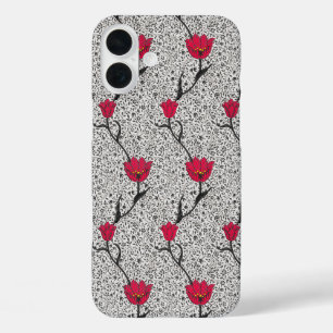 Coques iPhone 16 Plus Art Nouveau Tulip Damask, gris et rouge