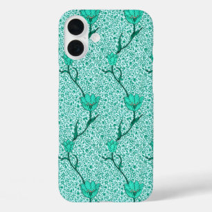 Coques iPhone 16 Plus Art Nouveau Tulip Damask, Turquoise