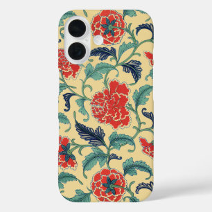 Coques iPhone 16 Art Nouveau Vintage Chinoiserie Fleurie Rouge Chin