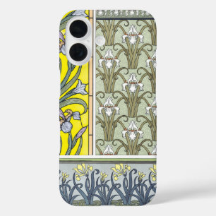 Coques iPhone 16 Art Nouveau vintage, fleurs d'iris de jardin