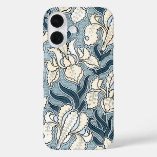 Coques iPhone 16 Art Nouveau vintage, fleurs d'iris de jardin bleue