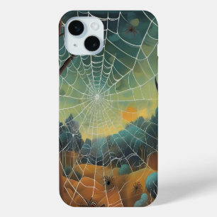 Coque iPhone 15 Mini Art numérique, toile d'araignée, araignées