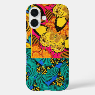 Coques iPhone 16 Art papillon rose et sarcelle maximaliste vibrant