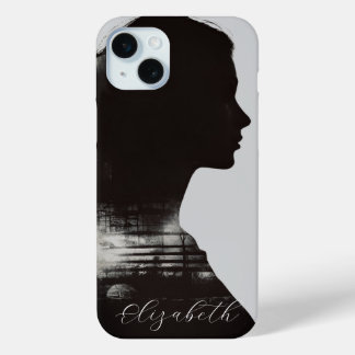 Coque iPhone 15 Mini Art photographique monochrome de silhouette de fil