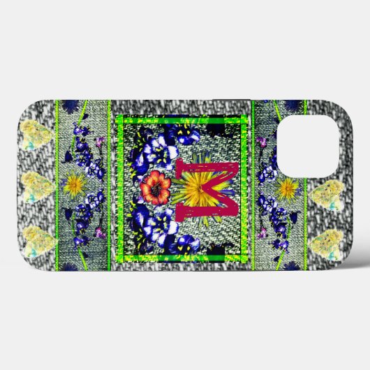 Coques Case-Mate iPhone Art populaire Denim initial Hippie (Verso (horizontal))
