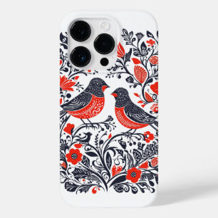 Coque Pour iPhone 14 Pro Art populaire scandinave Oiseaux Lino Coupe Design