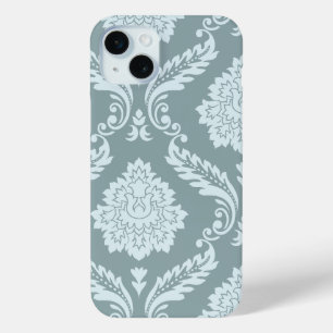 Coque iPhone 15 Mini Art Rococo Damassé I Bleu Canard Œuf+Turquoise