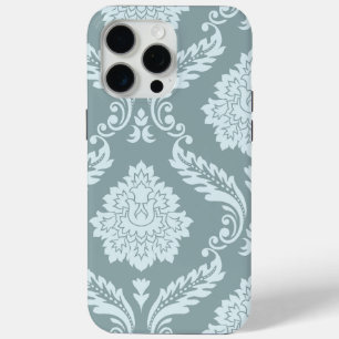 Coque iPhone 15 Pro Max Art Rococo Damassé I Bleu Canard+Turquoise