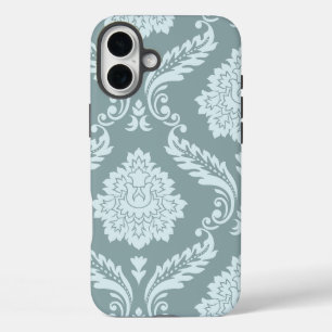 Coques iPhone 16 Plus Art Rococo Damassé I Bleu de Canard + Turquoise