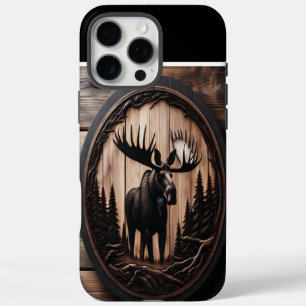 Coques iPhone 16 Pro Max Art sculpté en bois d'orignal