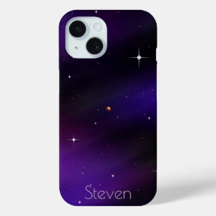 Coque Pour iPhone 15 Art Spacescape noir et violet avec votre nom
