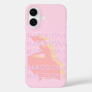Coques iPhone 16 Art Voyage de Barcelone, Espagne Art, Rose, Pastel