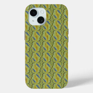 Coque Pour iPhone 15 Artdeco bleu jaune dans le style rétro