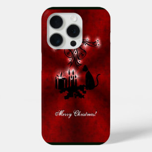 Coque iPhone 15 Pro Artdeco de Noël avec chat noir