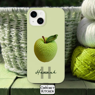 Coque Pour iPhone 14 Artisanat Crochet vert Pomme Nom Monogramme