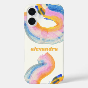 Coques iPhone 16 Artsy Abstrait bleu et jaune Aquarelle Nom
