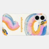 Coques Case-Mate iPhone Artsy Abstrait bleu et jaune Aquarelle Nom (Verso (horizontal))
