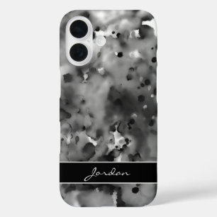 Coques iPhone 16 Artsy Black Watercolor Paint Splateaux avec nom