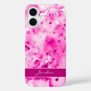 Coques iPhone 16 Artsy Hot Pink Aquarelle Peintures avec nom